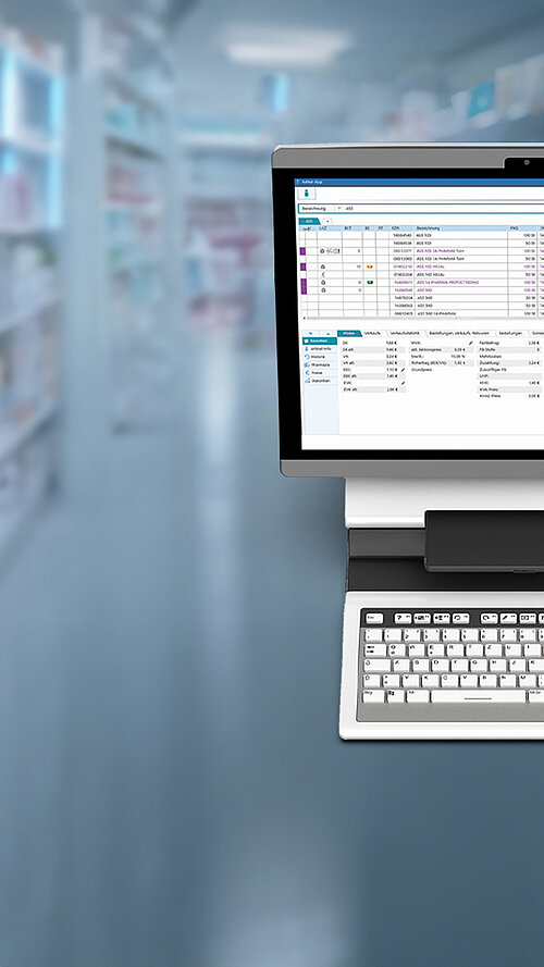 Digitale Apothekenlösungen mit Apothekenkasse ADGKAi & Y7 MULTITALENT, Smartphone mit App zur Warenwirtschaft