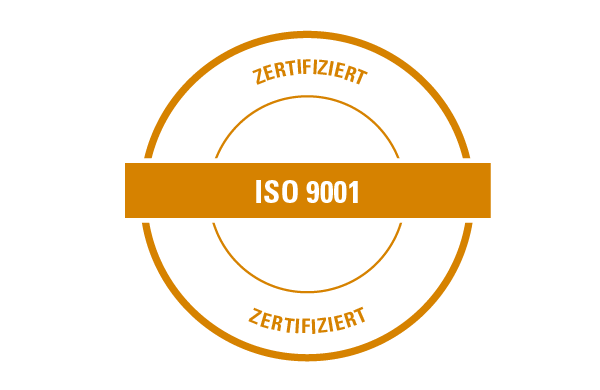 Siegel mit Schriftzug ISO 9001 zertifiziert