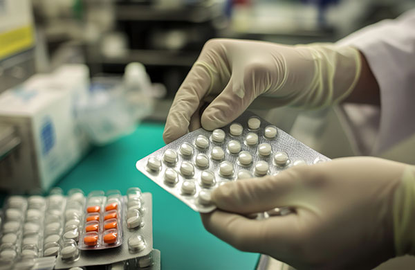 Hand hält Blisterpack